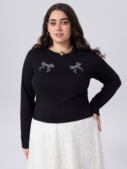 Cider - Bowknot Long Sleeve Top Curve & Plus