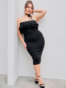 Cider - Ruffle Hem Knitted Tube Mini Dress Curve & Plus