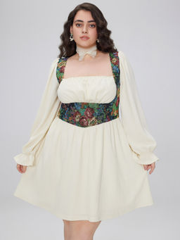 Cider - Embroidery Floral Jacquard Patchy Corset Mini Dress Curve & Plus