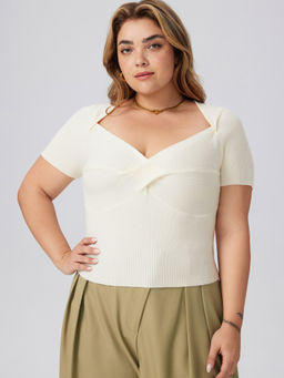 Cider - Sweetheart Solid Knitted Short Sleeve Top Curve & Plus