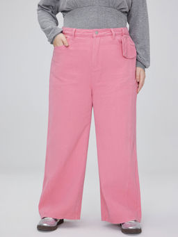 Cider - Denim Middle Waist Solid Heart Wide Leg Jeans Curve & Plus