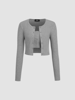 Cider - Solid Button Crop Tank Top & Long Sleeve Top