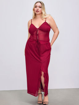 Cider - Mesh Sweetheart Top & Split Maxi Skirt Curve & Plus (Set of 2)