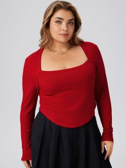 Cider - Square Neck Solid Long Sleeve Top Curve & Plus