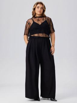 Cider - Stand Collar Lace Top & Solid Cami Top & Mid Rise Trousers Curve & Plus (Set of 3)