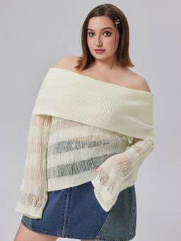 Cider - Stripe Ripped Knitted Long Sleeve Top Curve & Plus