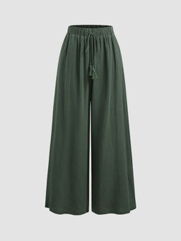Cider - Mid Rise Solid Pocket Wide Leg Trousers