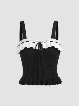 Cider - Knit Contrasting Binding Knotted Crop Top