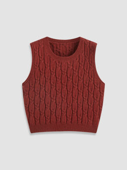 Cider - Round Neck Cable Knit Vest Curve & Plus