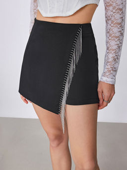 Cider - Woven Mid Rise Tassel Trim Mini Skirt