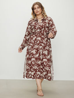 Cider - Collar Floral Button Maxi Dress Curve & Plus