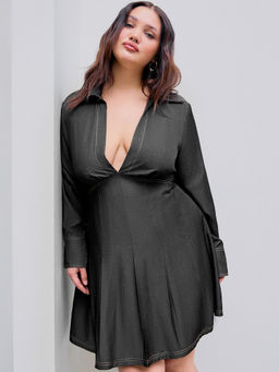 Cider - Polo Solid Ruffle Mini Dress Curve & Plus