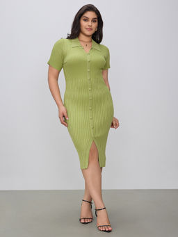 Cider - Knitted Collar Button Dress Curve & Plus
