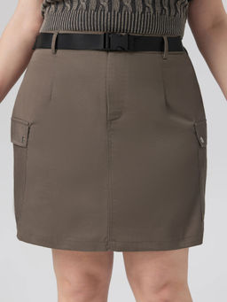 Cider - Belted Mid Rise Pocket Mini Skirt Curve & Plus