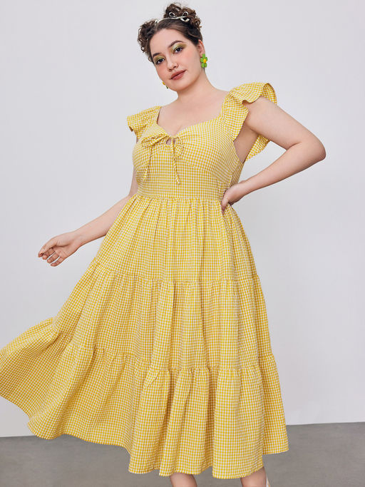 Buy Cider Woven Square Neck Check Ruffle Hem Midi Tiered Dress Curve & Plus (4XL) Online Buy Cider Woven Square Neck Check Ruffle Hem Midi Tiered Dress Curve & Plus (4XL) Online