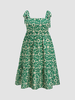 Cider - Geometric Floral Ruffle Knotted Midi Dress Curve & Plus