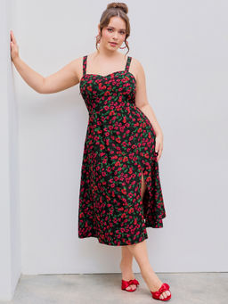 Cider - Floral Split Midi Dress Curve & Plus