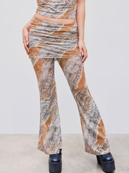 Cider - Low Rise Abstract Ruched Flared Trousers
