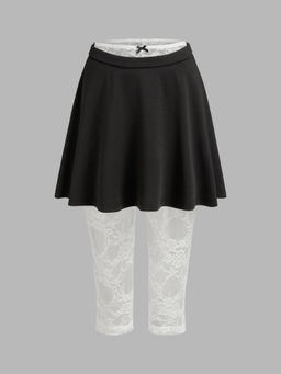 Cider - Mid Rise Bowknot Lace Trousers & Ruffle Hem Mini Skirt