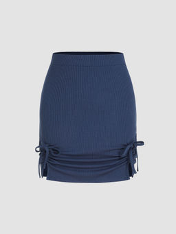 Cider - Middle Waist Knotted Split Mini Skirt