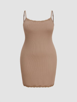 Cider - Lace U-Neck Solid Knitted Mini Dress Curve & Plus