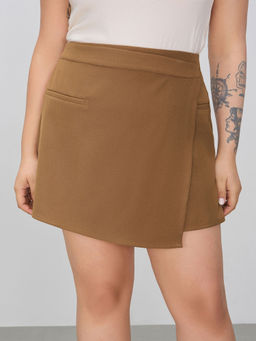 Cider - Mid Rise Asymmetrical Elastic Waist Skort Curve & Plus