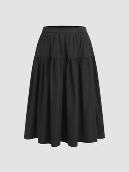 Cider - Solid Elastic Waist Tiered Maxi Skirt Curve & Plus