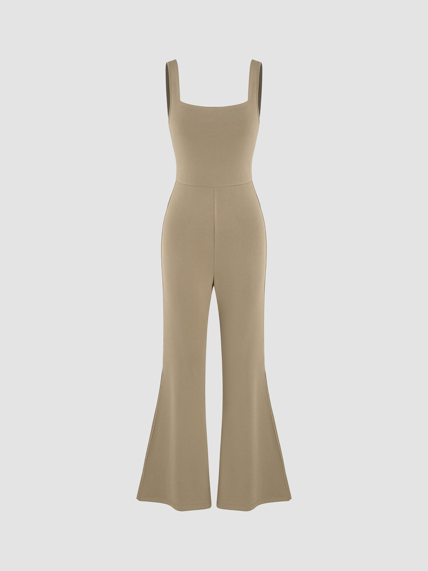 cider Square Neck Knotted Split Solid Flared Jumpsuit-picture-31
