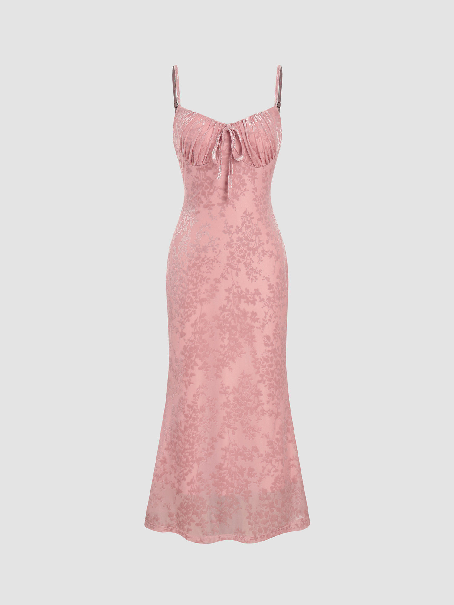 Jacquard Sweetheart Floral Knotted Midi Dress