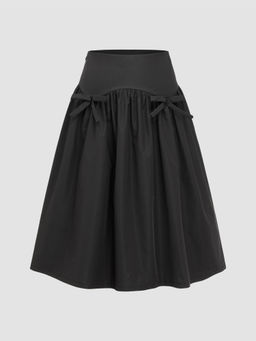 Cider - Mid Rise Bowknot Ruffle Solid Maxi Skirt