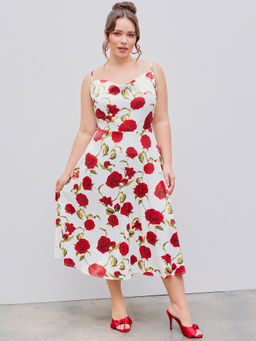 Cider - Satin Rose Ruffle Midi Dress Curve & Plus