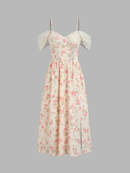 Cider - Chiffon Floral Ruffle Hem Midi Dress