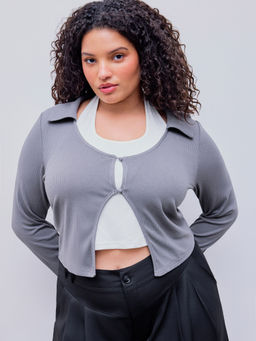 Cider - Halter Two Tone Long Sleeve Top Curve & Plus