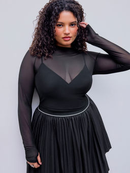 Cider - Solid Cami Bodysuit & Sheer Long Sleeve Top Curve & Plus