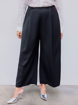 Cider - Woven Mid Rise Zipper Pocket Wide Leg Trousers Curve & Plus