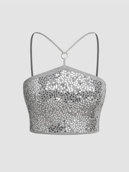 Cider - Halter Sequin Crop Knitted Cami Top