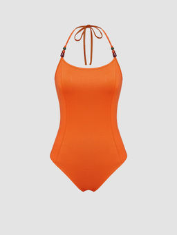 Cider - Halter Solid Backless Beaded Bodysuit