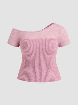 Cider - Asymmetrical Neck Knitted Short Sleeve Top Curve & Plus