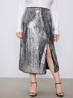 Cider - Sequin Mid Rise Split Maxi Skirt Curve & Plus