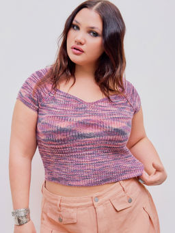 Cider - Sweetheart Knitted Short Sleeve Top Curve & Plus