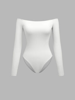 Cider - Contour Double Layered Off-Shoulder Solid Long Sleeve Bodysuit