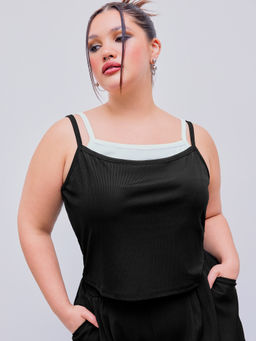 Cider - Two Tone U-Neckline Contrasting Cami Crop Top Curve & Plus