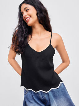 Cider - Knitted Contrasting Binding Lettuce Trim Cami Top