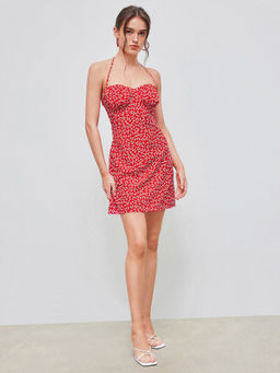 Cider - Halter Ditsy Floral Zipper Mini Dress