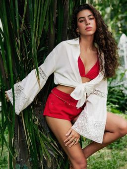 Cider - Polo Solid Hollow Out Long Sleeve Blouse Top