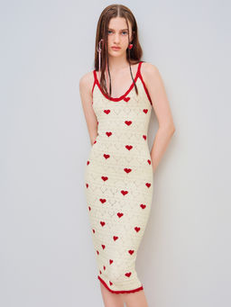 Cider - Knit Scoop Neckline Heart Contrasting Binding Cami Midi Dress