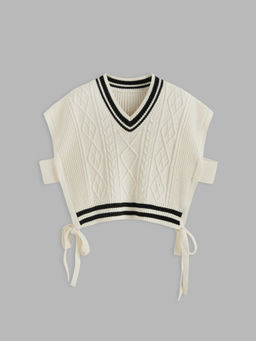 Cider - Knitted V-Neck Contrasting Binding Knotted Vest