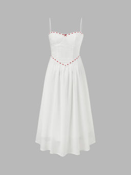 Cider - Square Neck Rose Bowknot Stitch Contrasting Maxi Dress