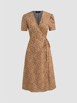 Cider - V-Neck Ditsy Floral Knotted Midi Dress