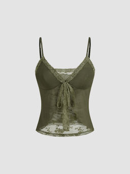 Cider - V-Neck Lace Knotted Cami Top